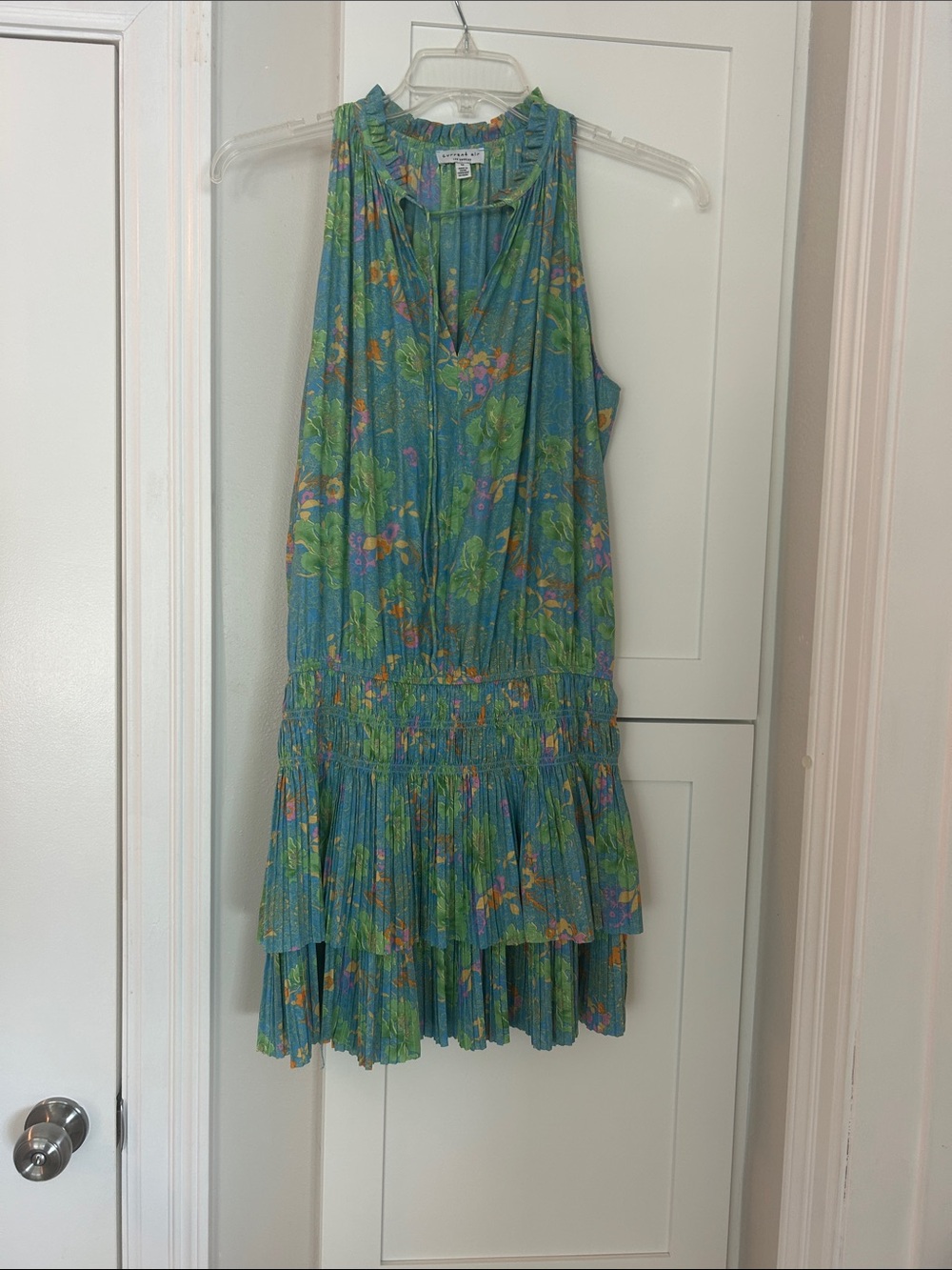 Current Air Teal Floral V-Neck Tiered Mini Dress